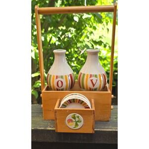 Vintage April Cornell for Silvestri Oil & Vinegar Cruet Set with Caddy